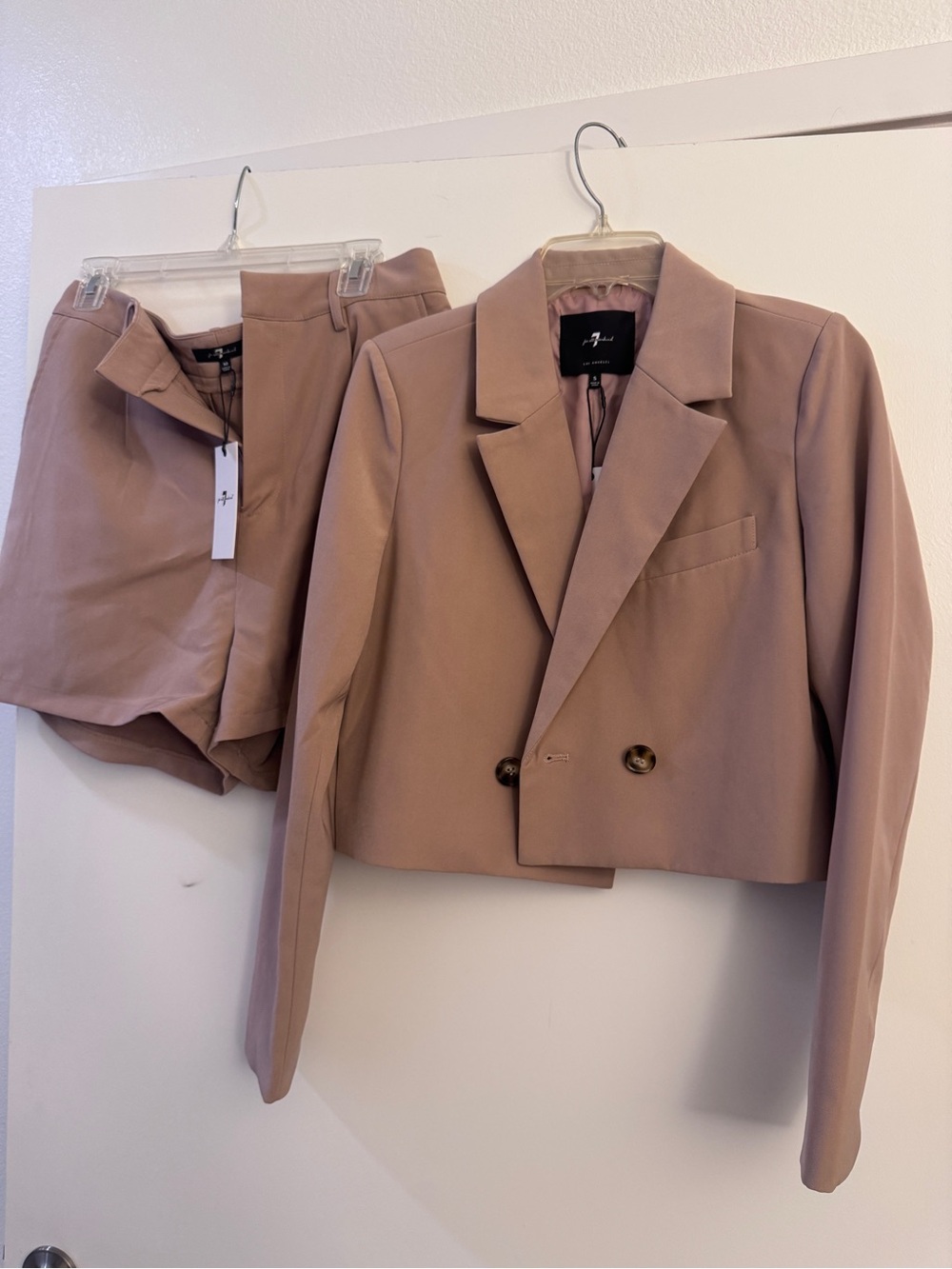7 for All Mankind Cropped Blazer and Shorts Set - Dusty Rose